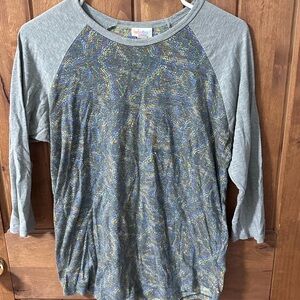 LuLaRoe Heather Gray/green  Tee with Pastel Multicolor Logo